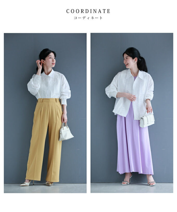 横に流れるフロントピンタックシャツトップス