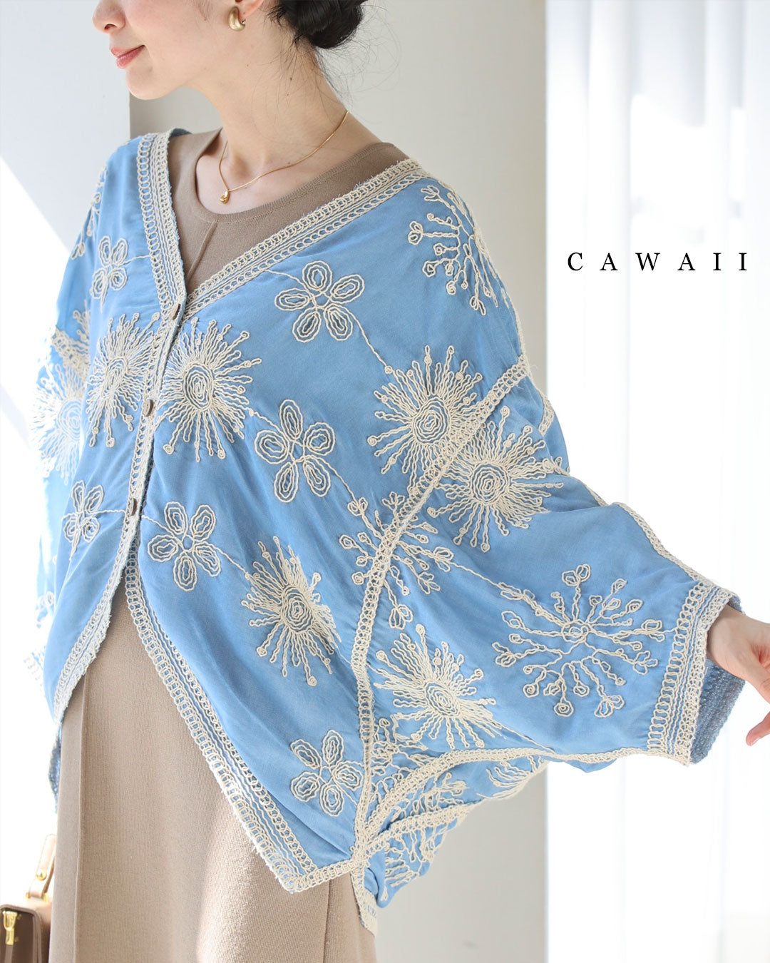 脚長見えXラインの花刺繍ドルマンボレロカーディガン 4/15新作