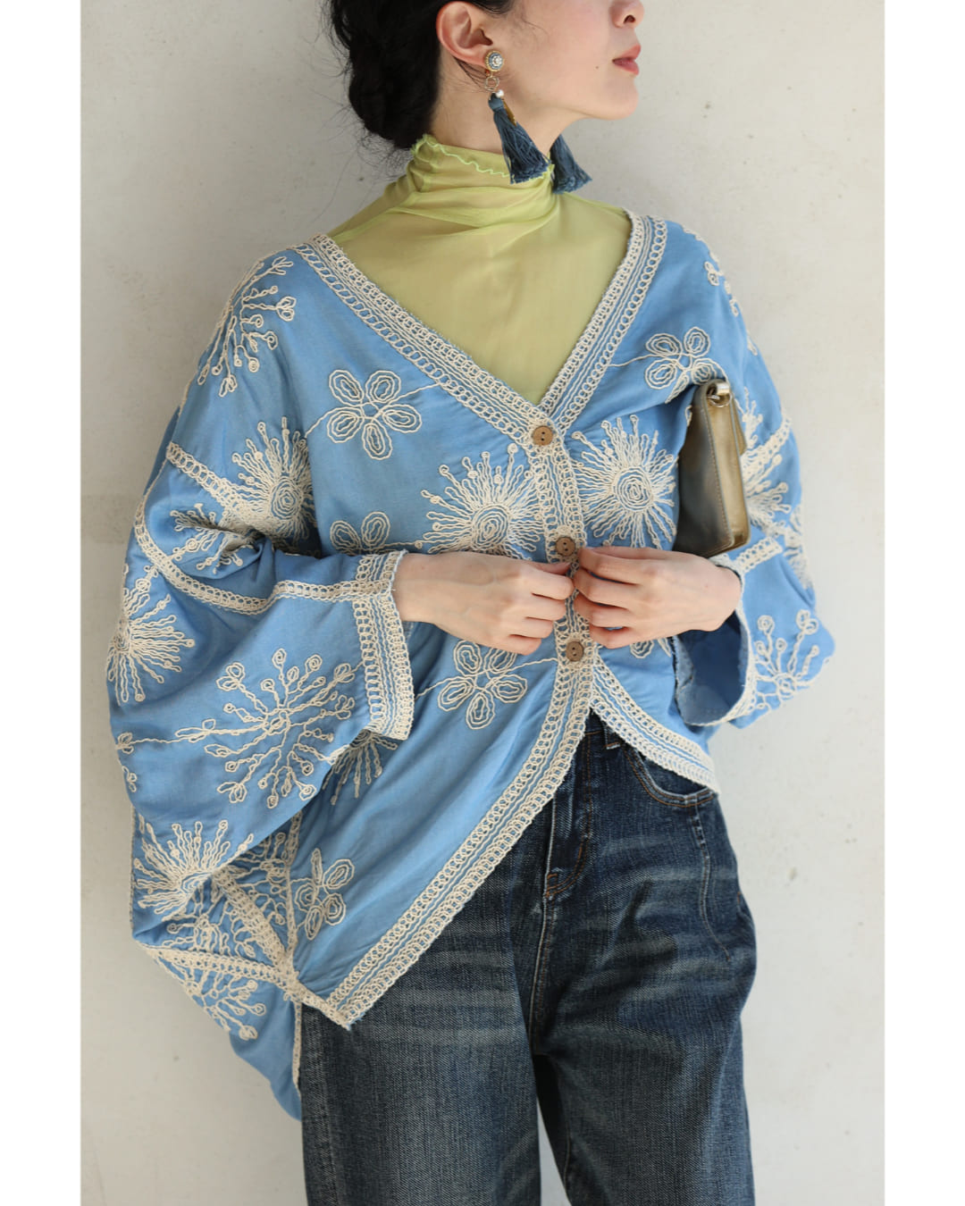 脚長見えXラインの花刺繍ドルマンボレロカーディガン 4/15新作