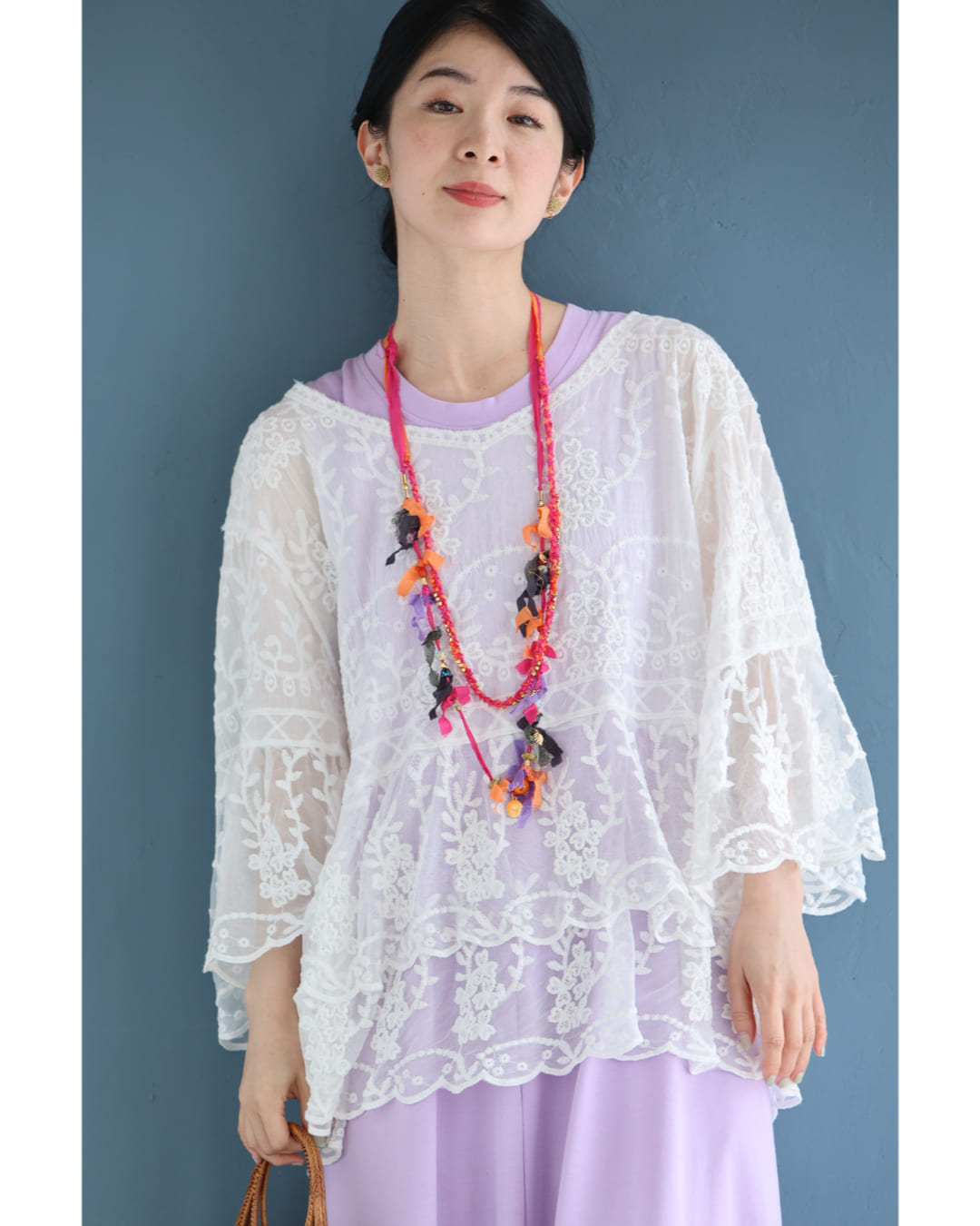 ふんわり柔らかなシアーベールの刺繍ブラウストップス 4/13新作