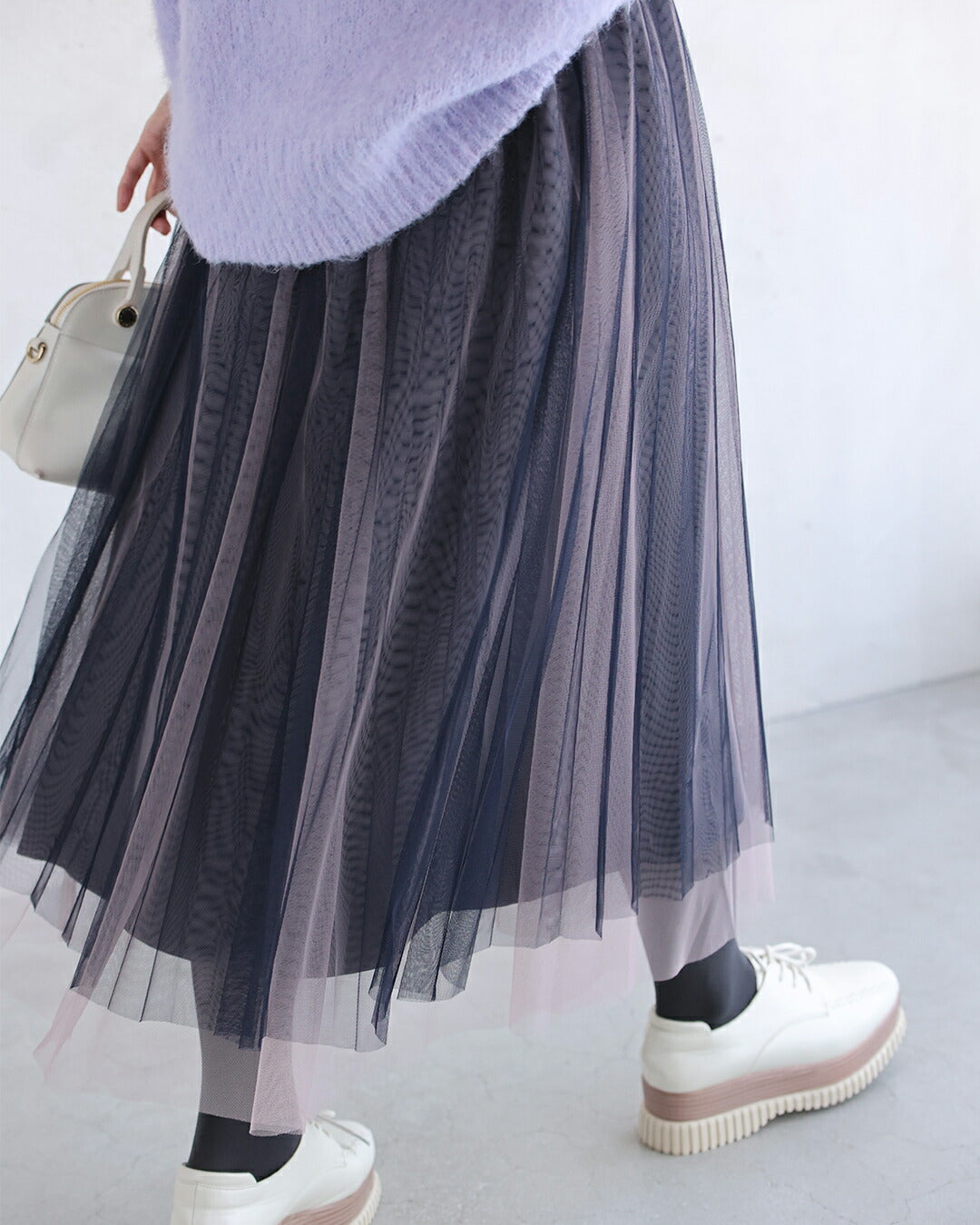 【w67426】(ネイビー)(S~L/2L~3L対応)グラデーションチュールスカート