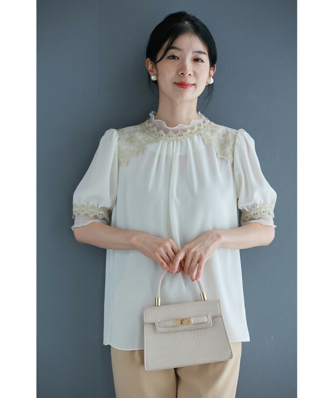 優美な刺繍デコレーションのベールブラウストップス
