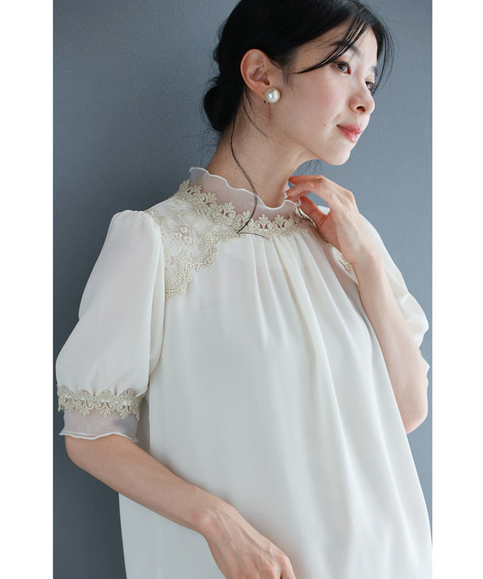 優美な刺繍デコレーションのベールブラウストップス