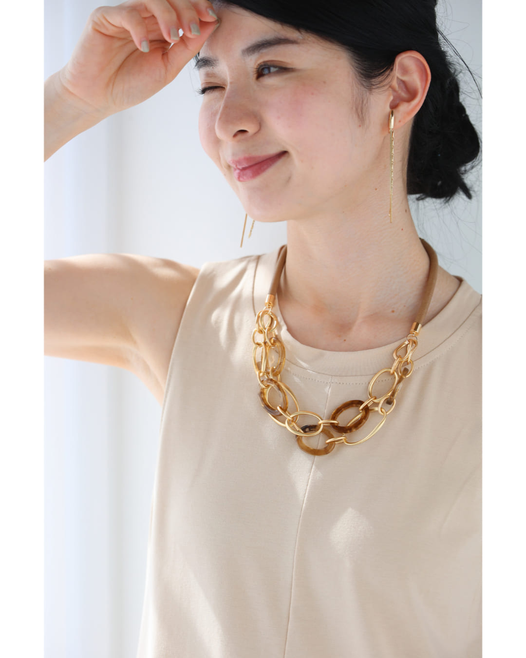 円と円が繋がる首元華やぐ2連チェーンネックレス 4/26新作