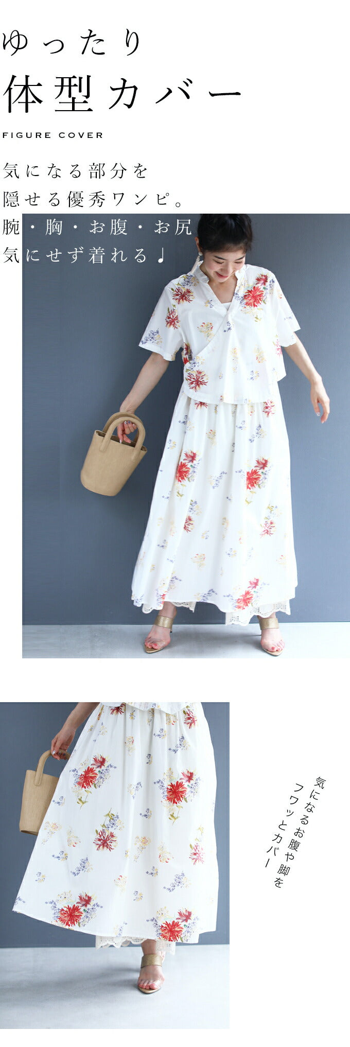 wc-ak00013】(S~L/2L~3L 対応)赤の水彩。花のカシュクール風ワンピース