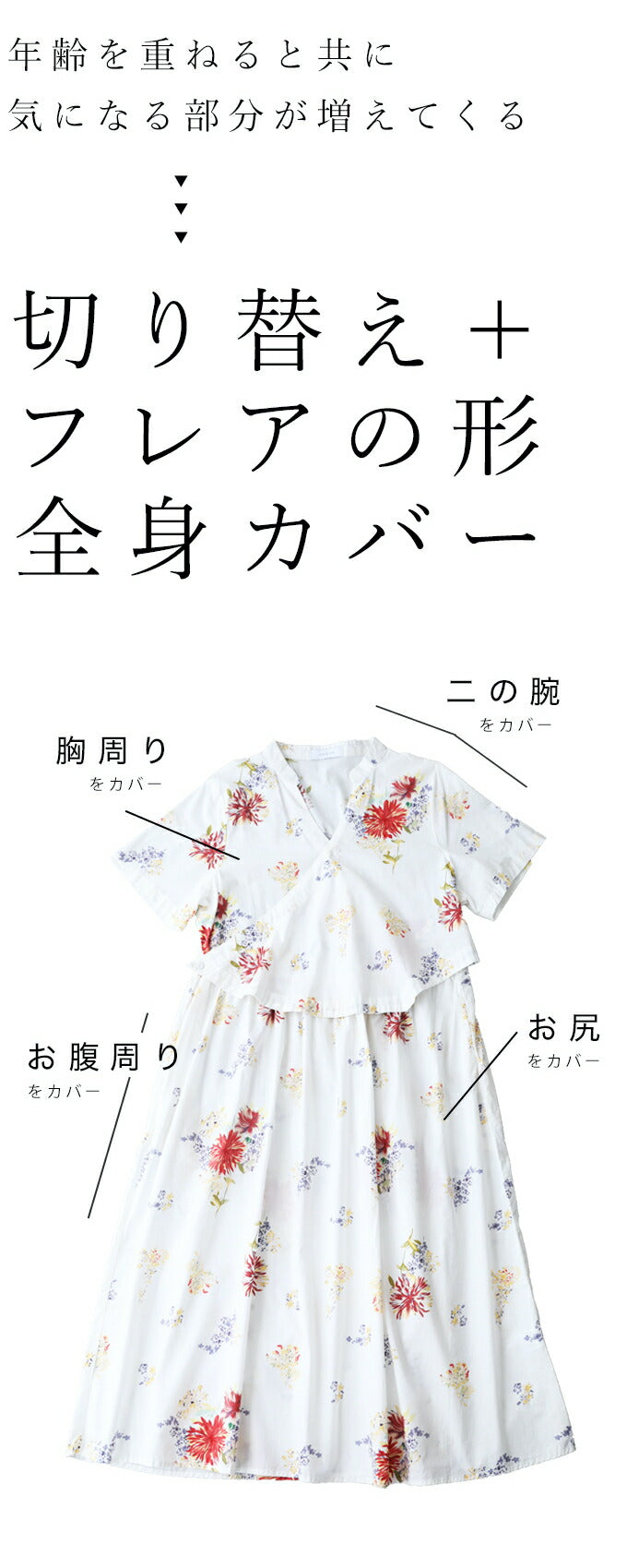 wc-ak00013】(S~L/2L~3L 対応)赤の水彩。花のカシュクール風ワンピース