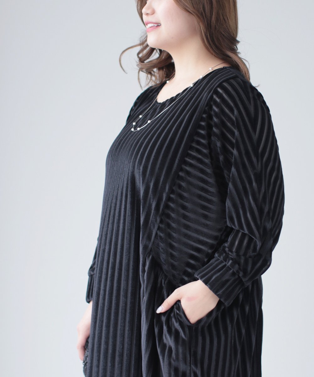 【cy00009】【3L~5L対応】「Ms.chubby by CAWAII」シャープな印象にさせる。伸縮ブラックワンピース