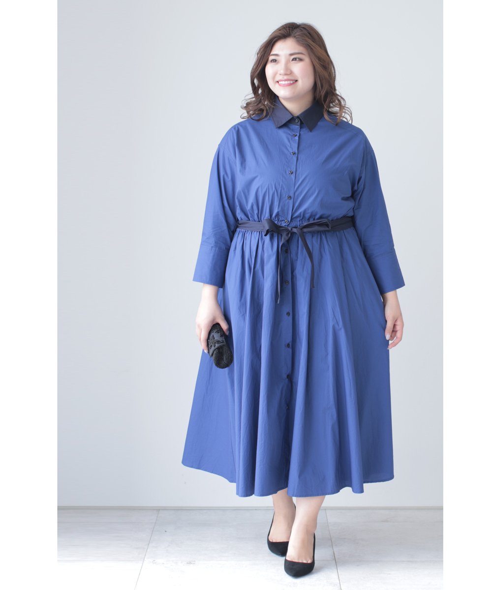 【cy00024-A】【3L~5L対応】「Ms.chubby by CAWAII」オシャレに差がつくバイカラーシャツワンピース