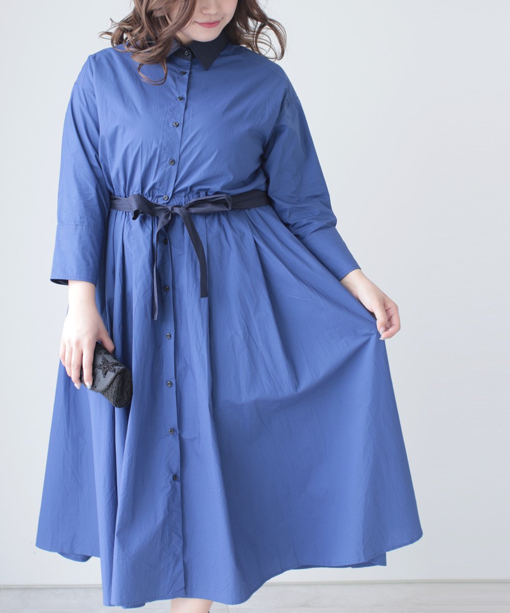 【cy00024-A】【3L~5L対応】「Ms.chubby by CAWAII」オシャレに差がつくバイカラーシャツワンピース