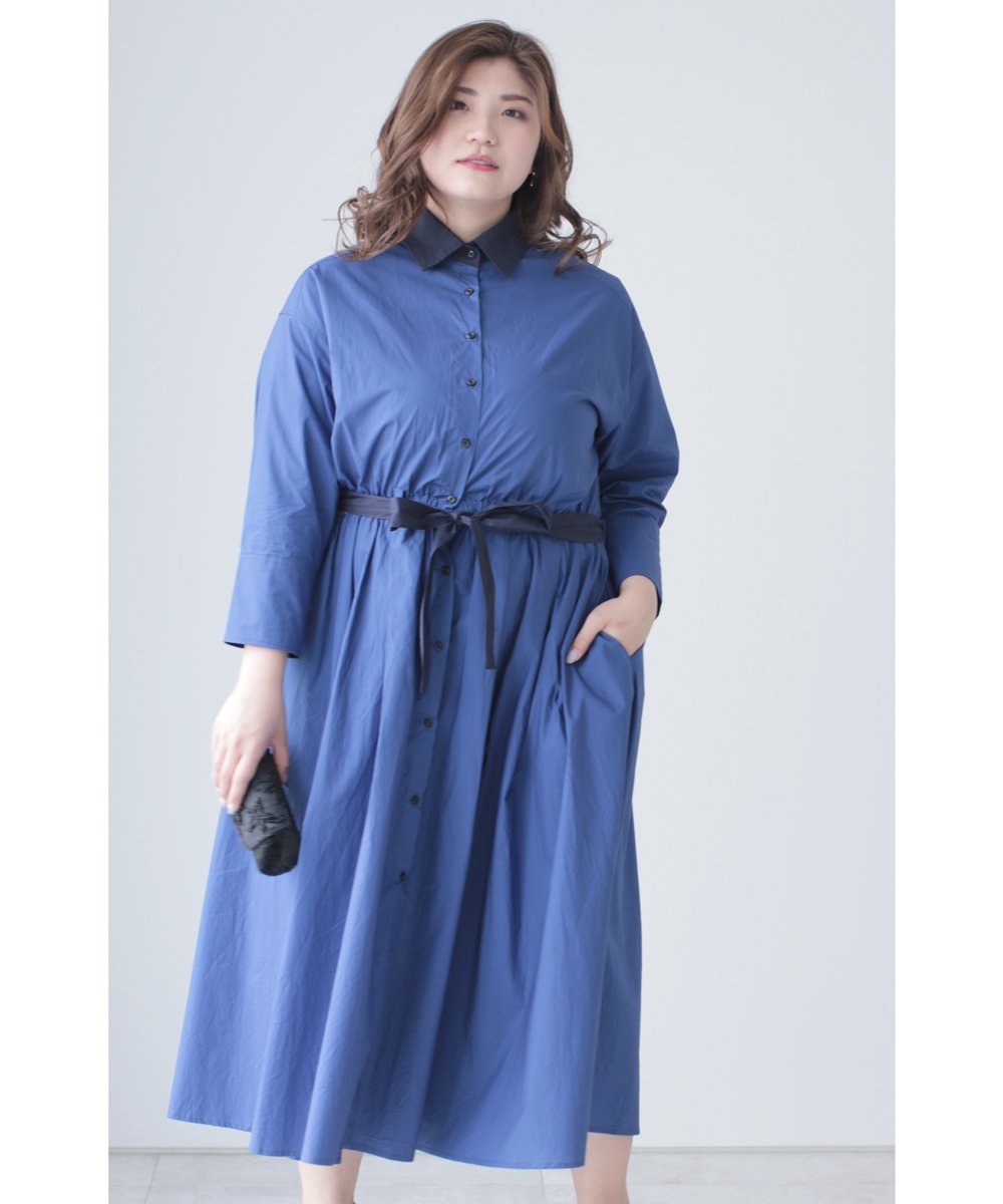 【cy00024-A】【3L~5L対応】「Ms.chubby by CAWAII」オシャレに差がつくバイカラーシャツワンピース