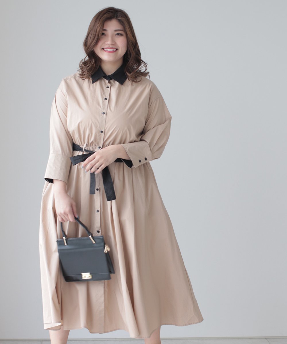 【cy00024-B】【3L~5L対応】「Ms.chubby by CAWAII」オシャレに差がつくバイカラーシャツワンピース