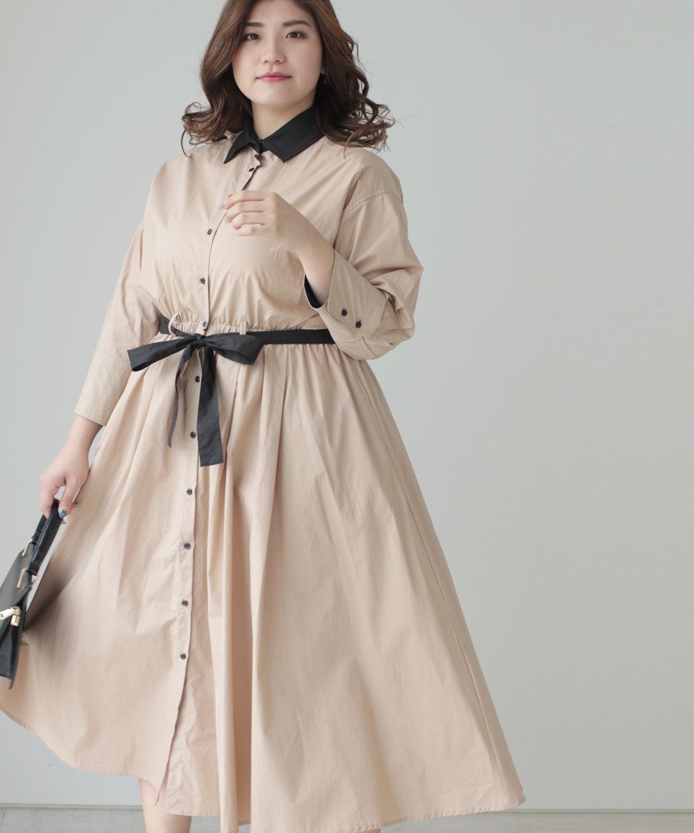 【cy00024-B】【3L~5L対応】「Ms.chubby by CAWAII」オシャレに差がつくバイカラーシャツワンピース
