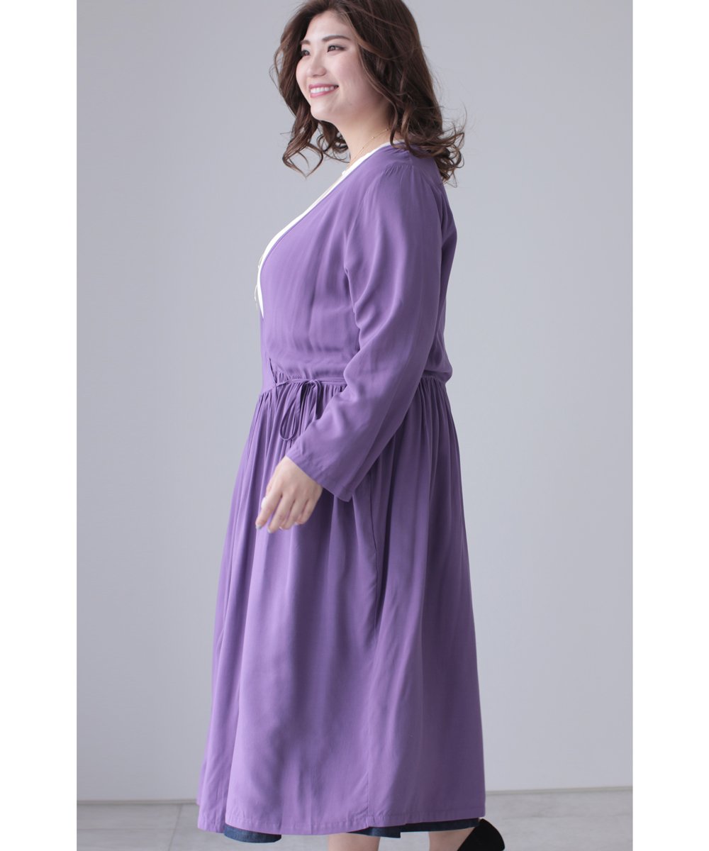 【cy00025-A】【3L~5L対応】「Ms.chubby by CAWAII」(パープル)(3L/4L/5L対応)カシュクールワンピ 5L