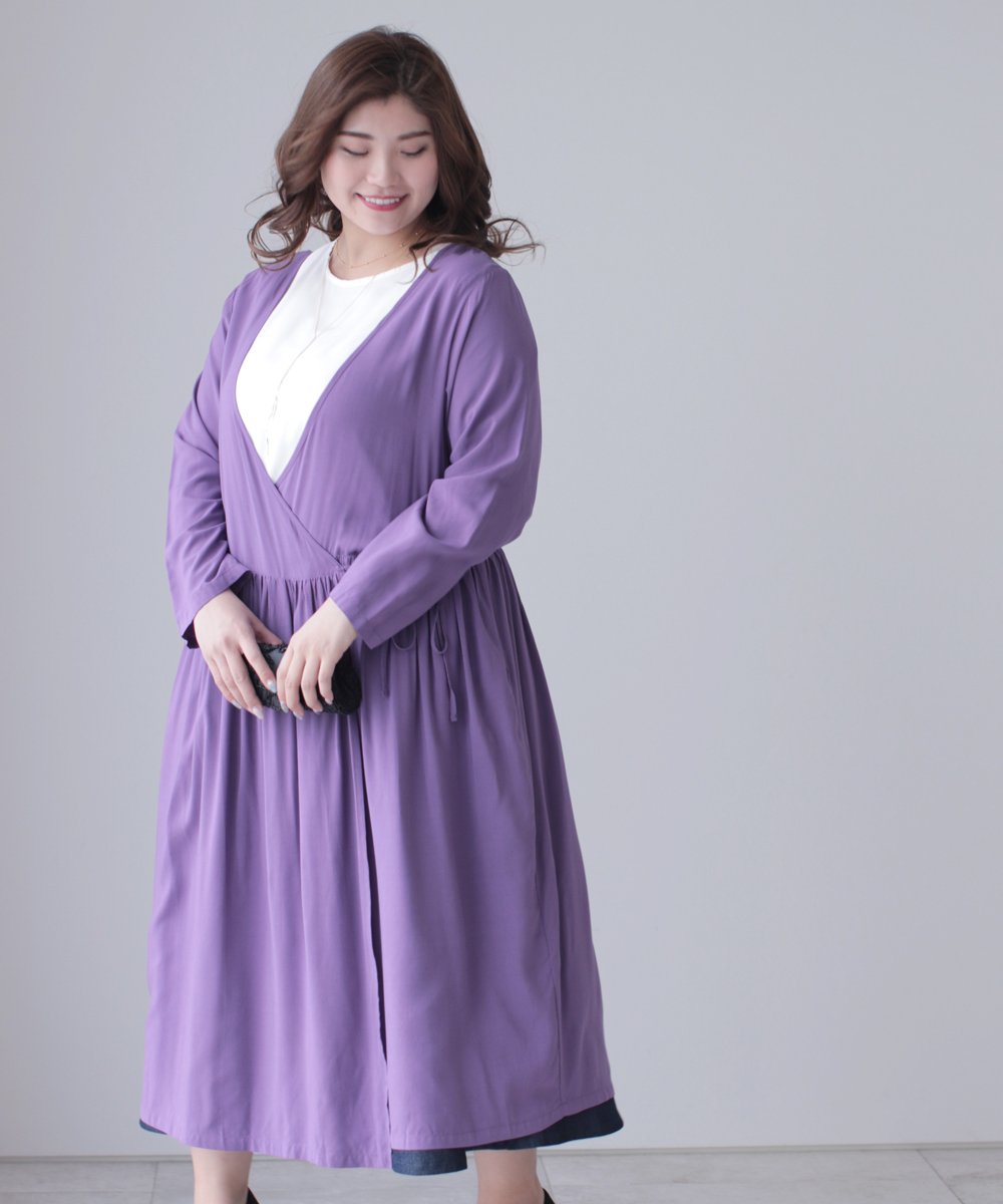【cy00025-A】【3L~5L対応】「Ms.chubby by CAWAII」(パープル)(3L/4L/5L対応)カシュクールワンピ 5L
