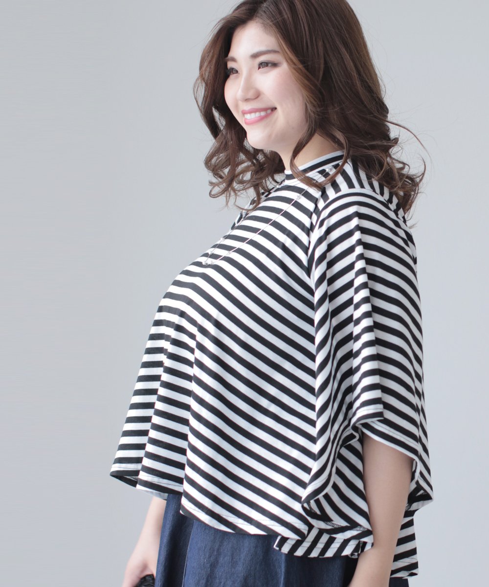 【cy00026-B】【3L~5L対応】「Ms.chubby by CAWAII」袖フリルが目を惹く。伸縮ボーダートップス ゆったりカットソー伸縮ボーダーフリル トップスレディース大人かわいい春夏3L 4L 5L 大きいサイズ50代 40代30代