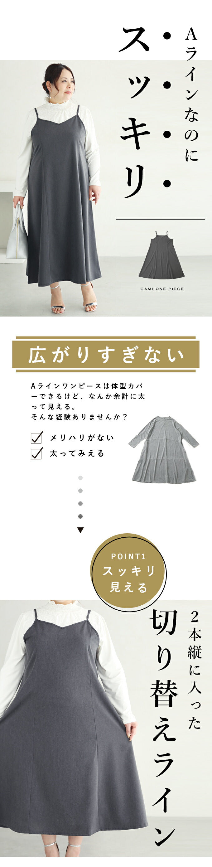 【wc-frm00002gy】(グレー)(3L~4L対応)横に広がらない美ラインワンピ