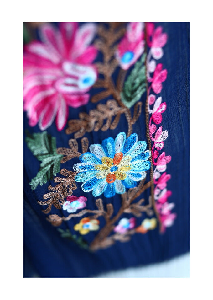 【r99996】ストール 大判 モロッコ花刺繍