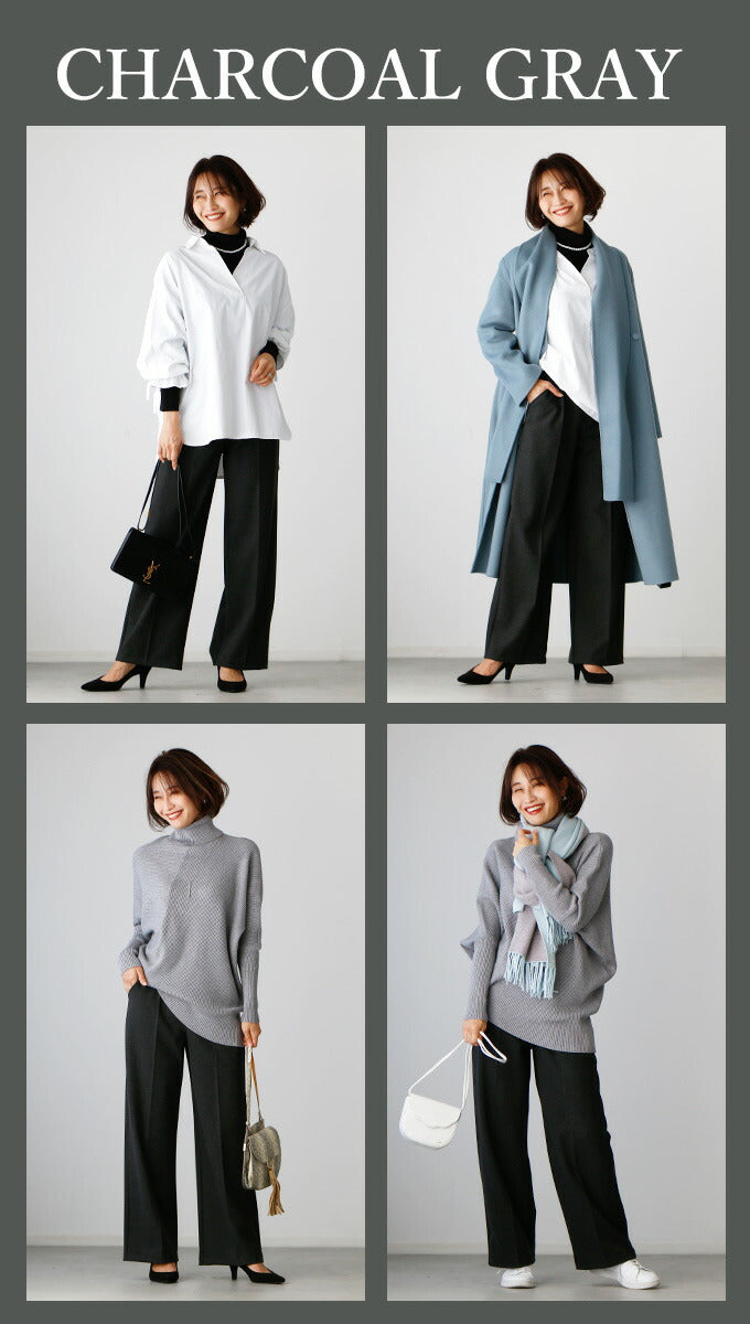 【wc-s05887pf】ワイドパンツ レディース きれいめ ボトムス アラフォー 美脚 センタープレス 上質 カシミアタッチ 秋冬 保温 手洗い 日本製 真空プリーツ シンプル バックゴム Ehre