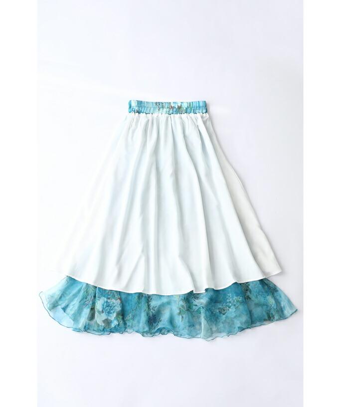 【wc-w53658】☆☆(S~3L対応)透明感溢れる水面花ロングスカート