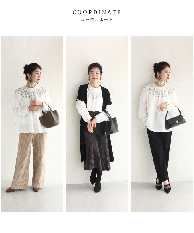 【wc-w53773】(S~2L対応)無垢に咲く小花刺繍のブラウストップス