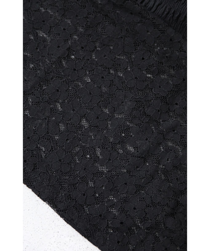 【wc-w53830】(S~2L対応)(黒)足元に揺らめく黒花レースのミディアムスカート
