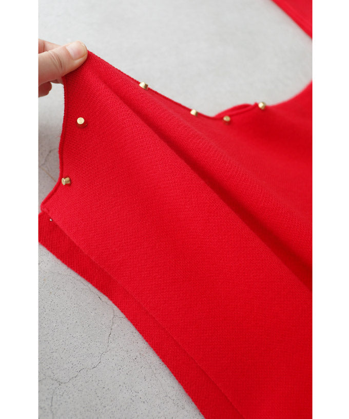【w68758】(S~L/2L~3L対応)(レッド)デコルテに咲く花編みドルマンニットチュニック