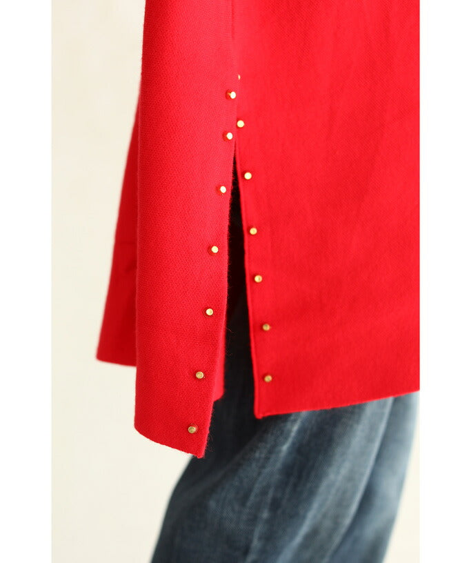 【w68758】(S~L/2L~3L対応)(レッド)デコルテに咲く花編みドルマンニットチュニック