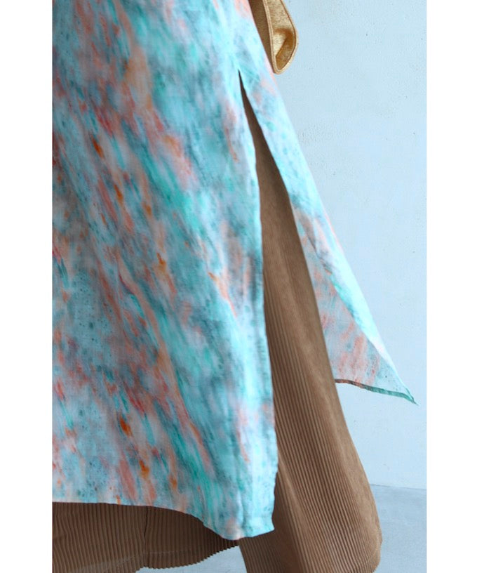 【w69723】(S~L対応)「CAWAII」夕焼け空のよう。滲み絵のスリットロングチュニック