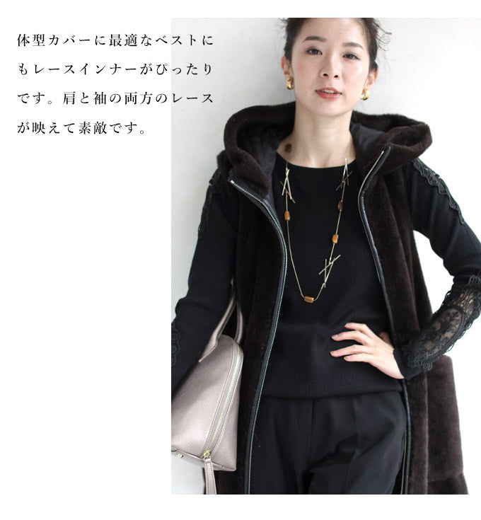 【wc-w8291-fr】◇◇(S~L/2L~3L)(ブラック)サロペコーデを格上げするレースインナー 肩レース ボートネック