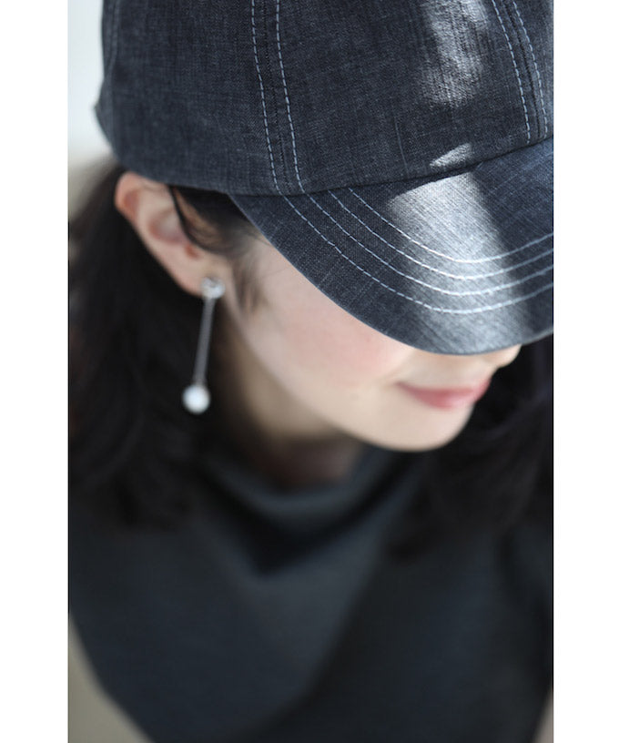 【wc-wk00365】レースの花とパールを散りばめたデニム地キャップ/帽子