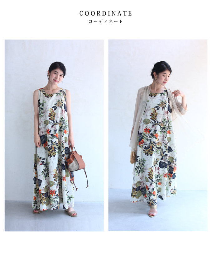 【wc-wk00378】(M~2L対応)涼しく夏を愉しむボタニカルロングワンピース