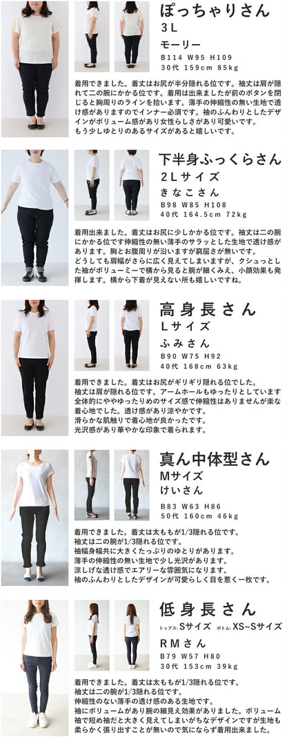 パフフリルスリーブの艶シャツトップス　