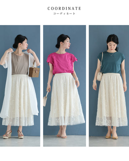 蝶々刺繍の2重チュールミディアムスカート　5/1新作