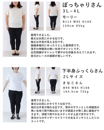 首元を飾るシェルレースの白花刺繍ブラウストップス　3/16新作
