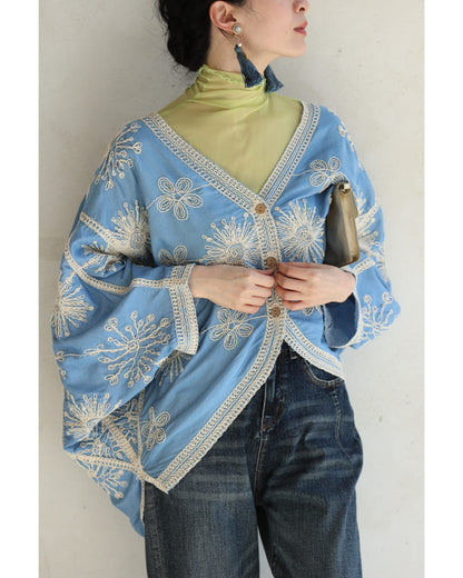脚長見えXラインの花刺繍ドルマンボレロカーディガン　4/15新作