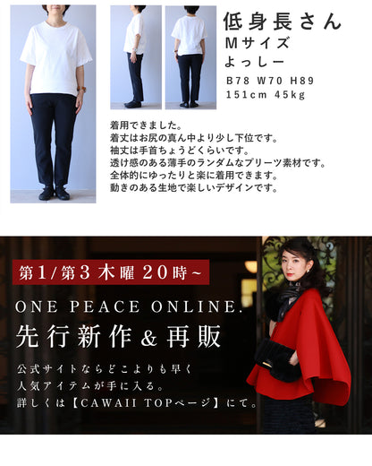 山折り谷折り弾むプリーツの変形カットソートップス　3/17新作