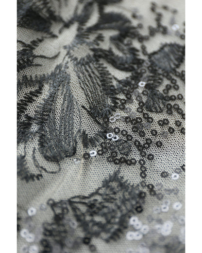 キラキラ瞬くスパンコールの花刺繍チュールミディアムスカート（リボン付き）5/7新作
