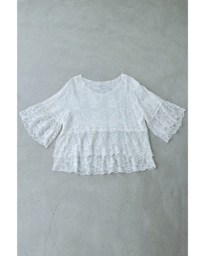 ふんわり柔らかなシアーベールの刺繍ブラウストップス　4/13新作
