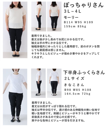 ビジューの煌めきを纏うリーフ刺繍シアーシャツトップス　4/8新作