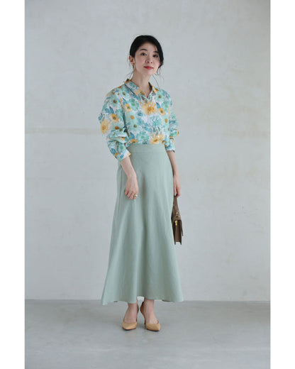 涼しく柔らかな花の水彩画シャツトップス　4/19新作