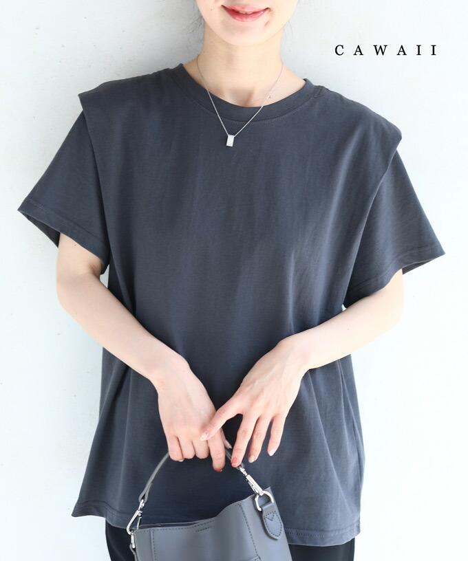 【wc-wk00185】(S~2L対応)<BR><BR>肩タックのシンプルTシャツトップス