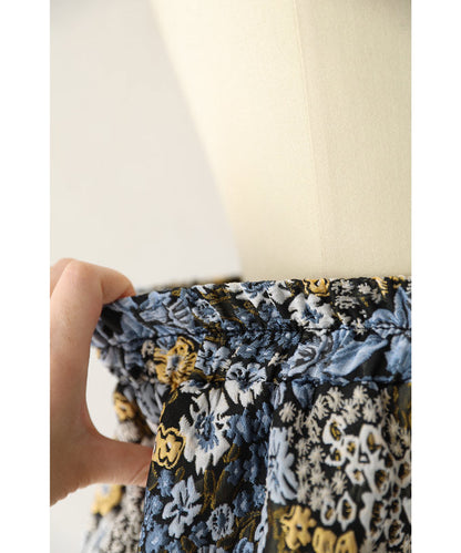 ラグジュアリーな花浮かぶふんわり切り替えジャガードミディアムスカート