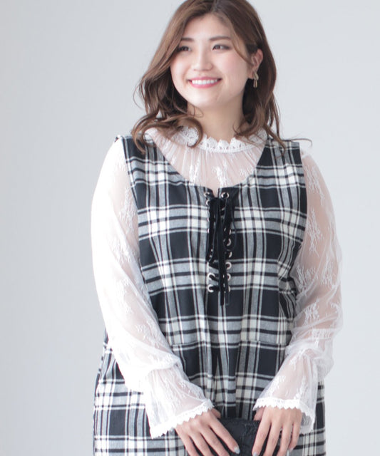 【cy00011-A】【3L～5L対応】「Ms.chubby by CAWAII」気品漂う肌魅せレースインナー