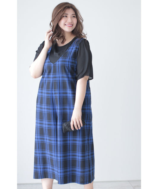 【cy00023-B】【3L～5L対応】「Ms.chubby by CAWAII」ベロアのバックリボンが素敵なサロペット　3L 4L 5L 大きいサイズ