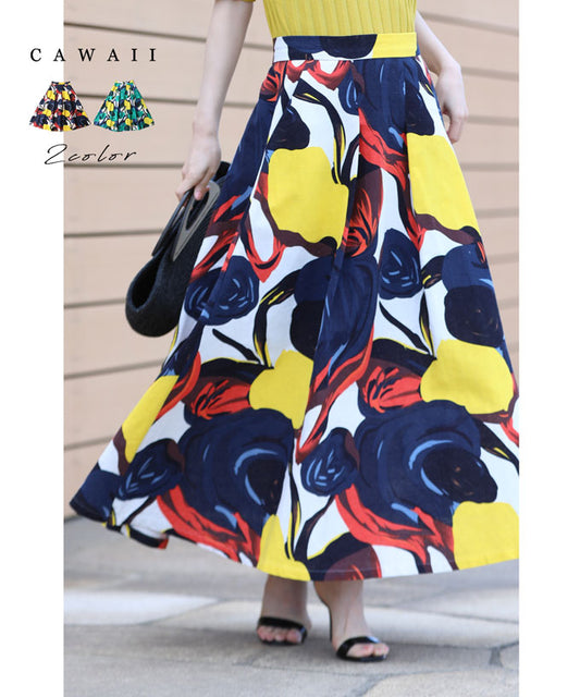 【fzp00084od】（S~L対応）色彩の美しさ溢れるアート柄ミディアムスカート