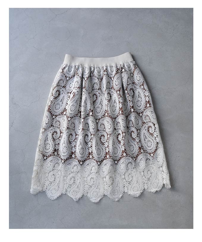 【w50260nc】上品なペイズリー柄浮かぶレースミディアムスカート