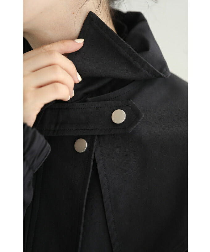 【wc-w53917】（S~3L対応）（黒）取り外し可能なケープカラー付きミディアムコート