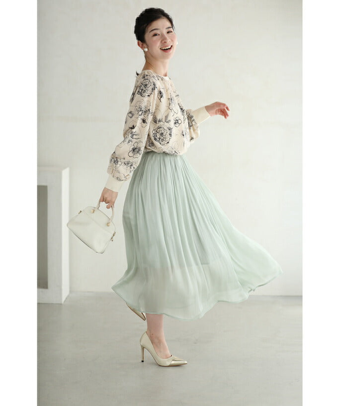 【w60151ps】（S~2L対応）爽やかな風を纏うグロッシーミディアムスカート