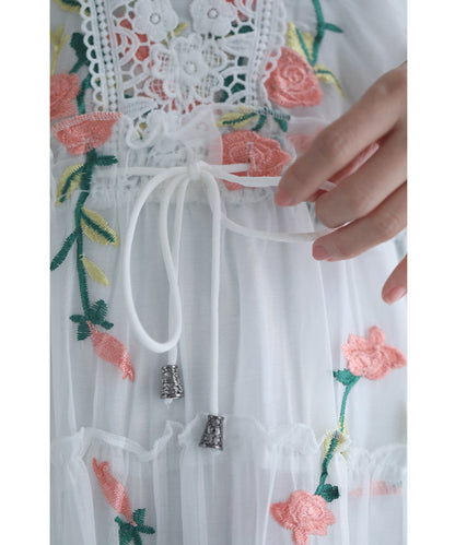 【w60193ps】（S~L対応）芳香なバラ描く刺繍ベールミディアムワンピース