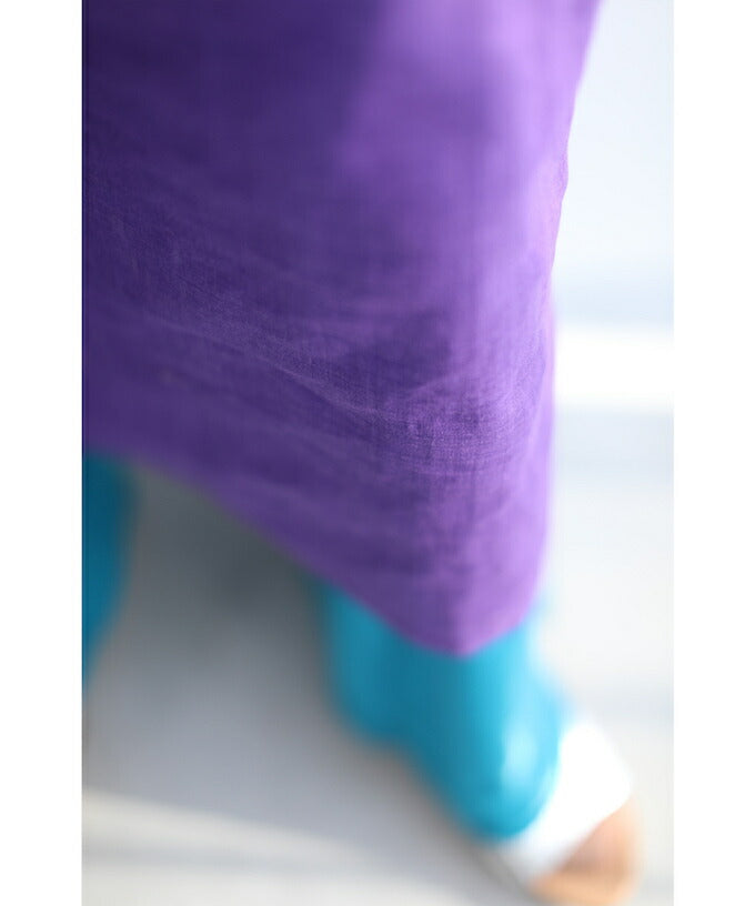 【w69405】ささやかステッチの紫ミディアムワンピース